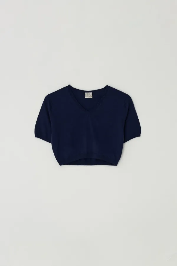 V-Neck Crop Knit (navy)