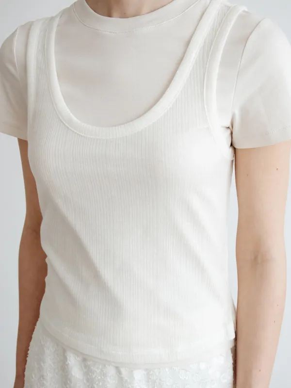 TIR SLEEVELESS LAYERED TOP_BEIGE&IVORY