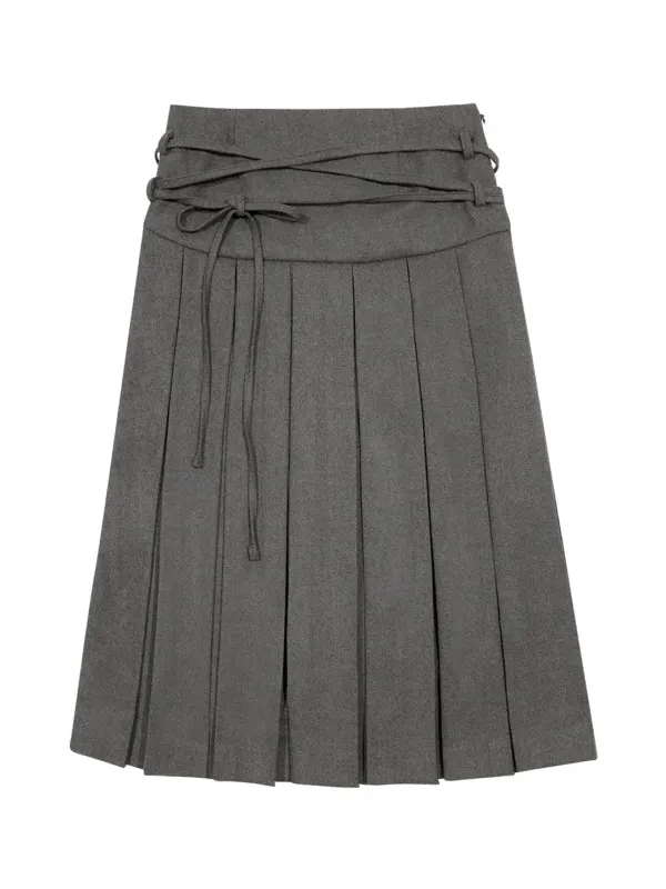 STRING PLEATS SKIRT (CHARCOAL)