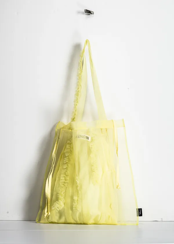 TULLE RUFFLE TOTE BAG - LEMON