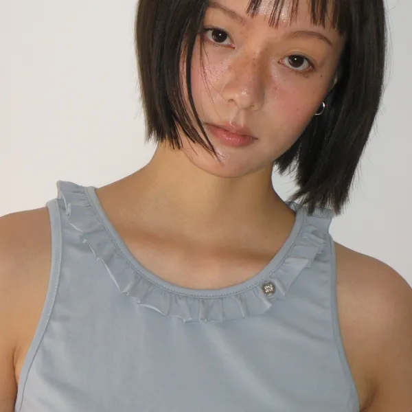FRILL NECK SLEEVELESS SOFT BLUE