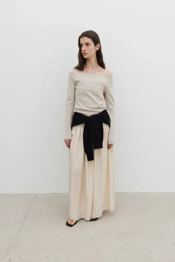 [2nd] Silky Shirring Skirt (Ivory / Gray / Black)