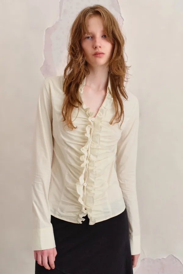 RUFFLE FITTED SHIRT, IVORY