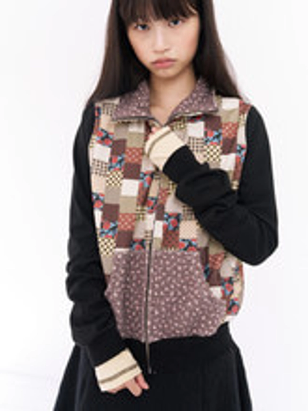 무음 Patchwork Knit Blouson (Black) 상품 이미지 3