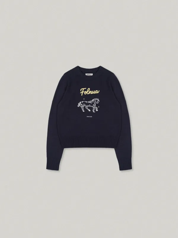 Pony Round Knit - Navy포니 라운드 니트