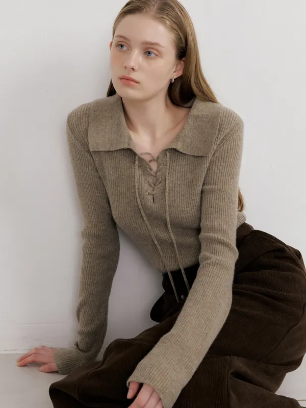 comos 1584 lace-up collar ribbed knit (3color)