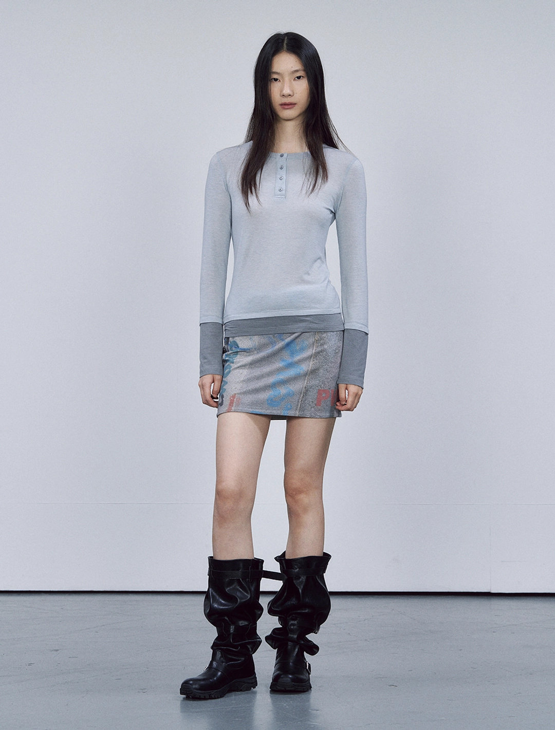 솔티페블 HENLEY NECK LAYERED TOP [BLUE] 상품 이미지 2