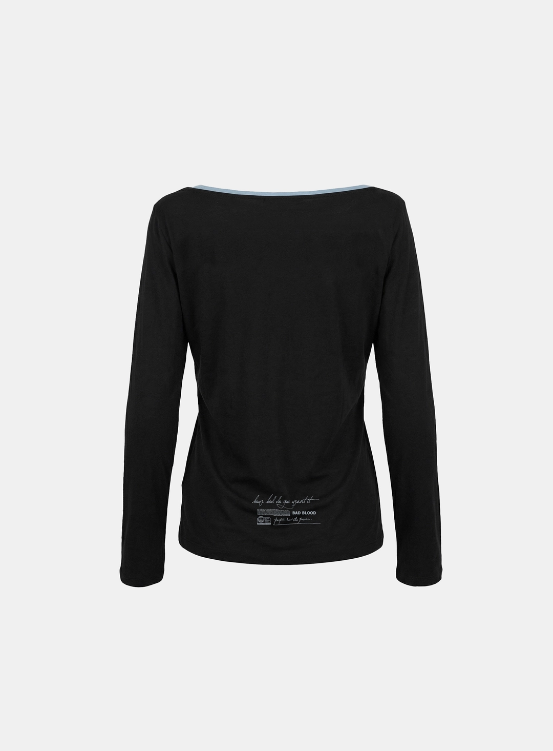 배드블러드 [w-tee26-129] Script Graphic Ringer Loose-Fit T-Shirt - Black 상품 이미지 2