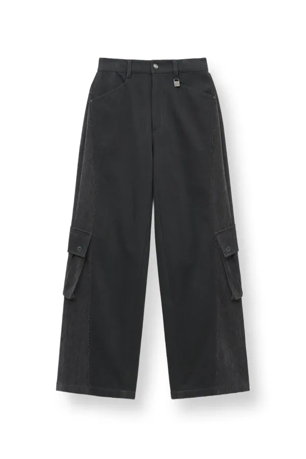 BIG POCKET TWO TONE WIDE PANTS IN CHARCOAL