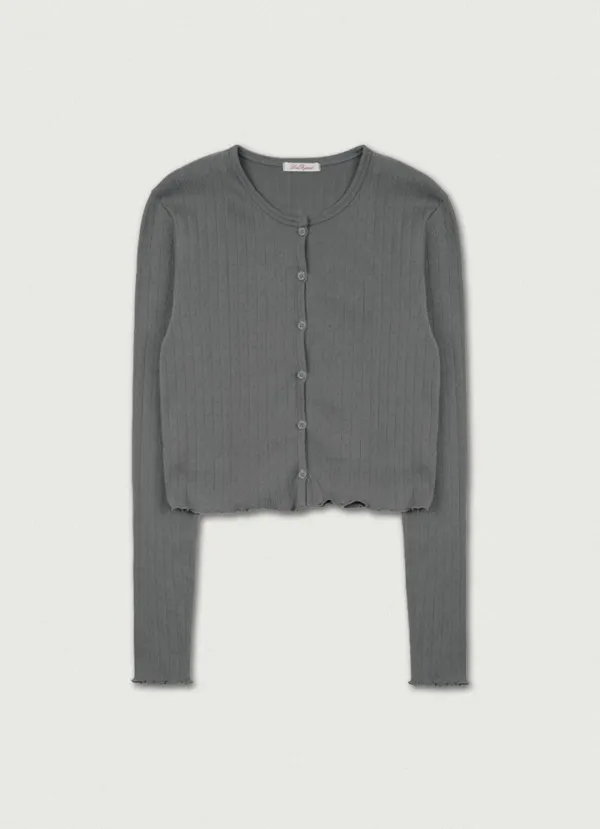 Eyelet Frill Cardigan Set [charcoal]
