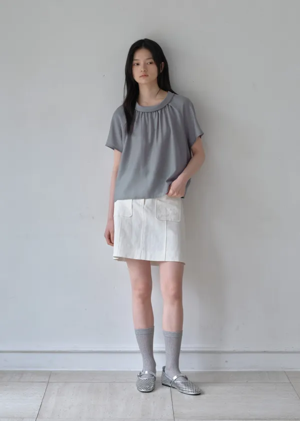 JANE SHIRRING BLOUSE (grayish blue)
