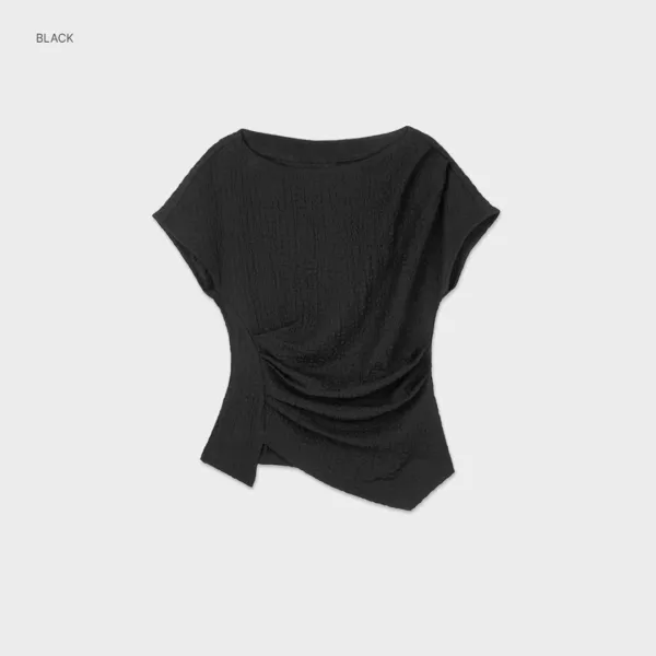 (Z-BL-4345)LOND CREASE TUCK UNBAL BLOUSE