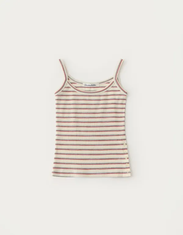 Stripe Side Button Sleeveless - Cream