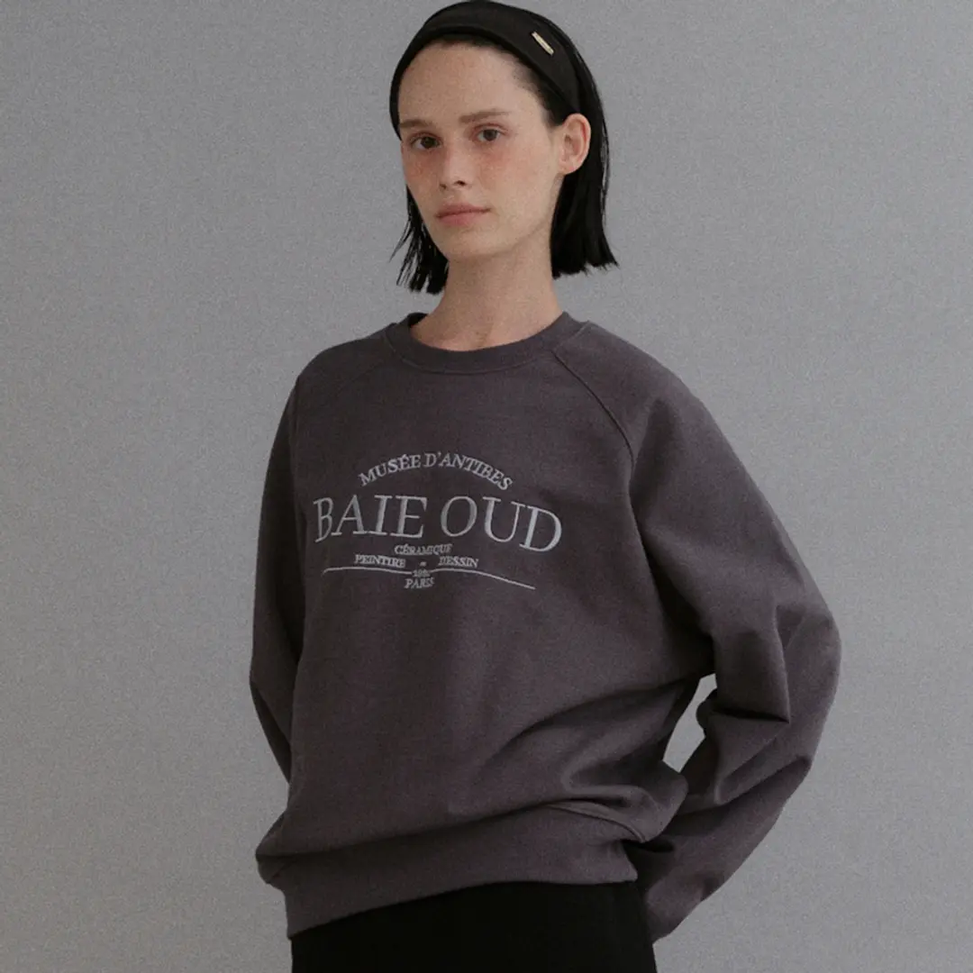 베이오드 BAIE OUD Embroidery sweat shirt_charcoal 상품 이미지 2