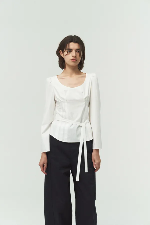 AMELIA PINTUCK BLOUSE / WHITE