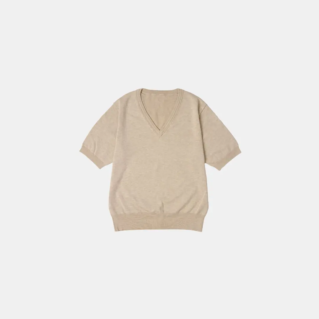 시야쥬 SIKN2140 루즈 핏 브이넥 반팔 니트_Oatmeal beige 상품 이미지 3