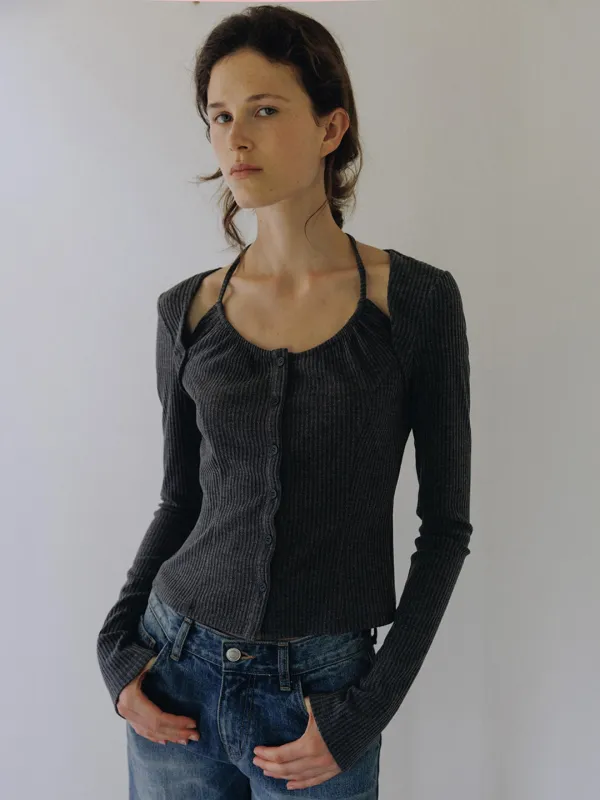 Halter Neck Button Top_2Color