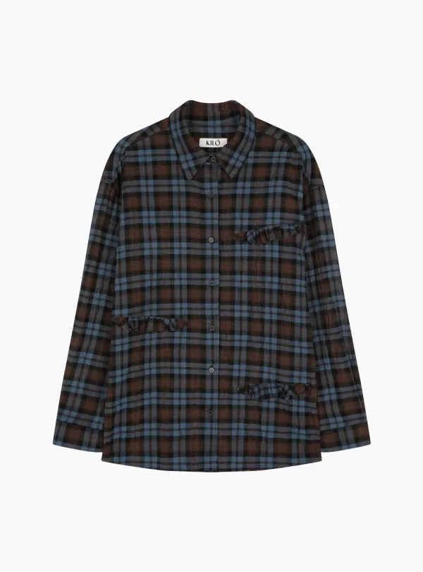 CHECK RUFFLED SHIRT (BLUE)