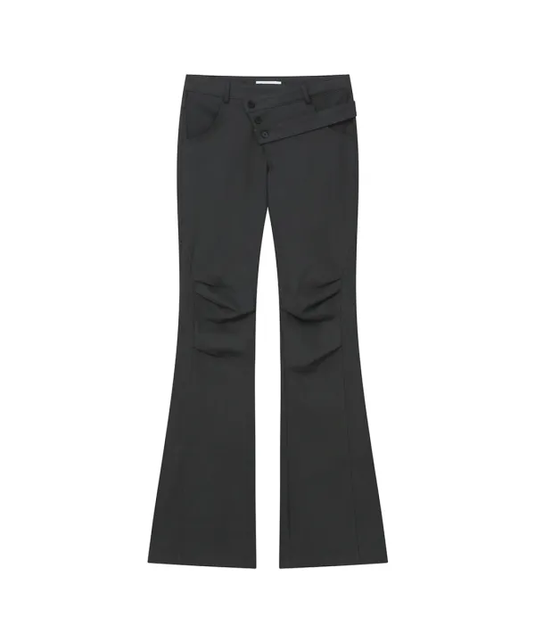 Diagonal strap bootcut pants CHARCOAL