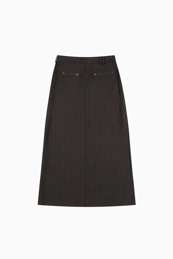 STRIPE SLIT LONG SKIRT, BROWN