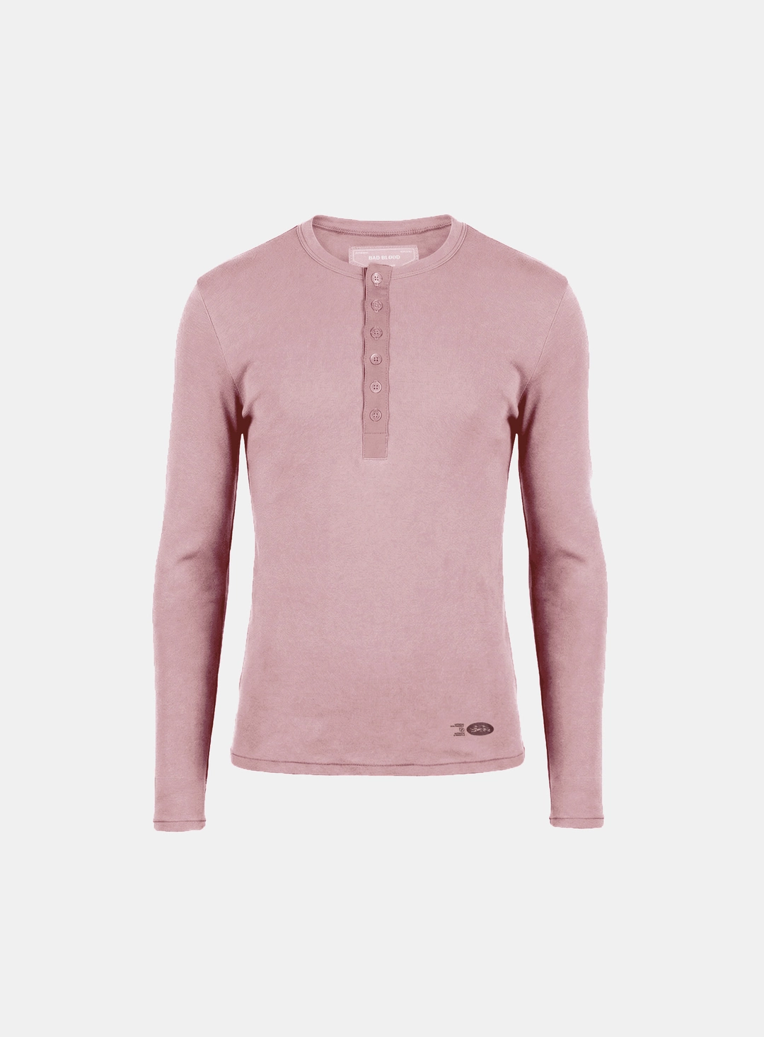 배드블러드 [w-tee26-038] BS Cotton Jersey Fitted Henley Neck Long Sleeve T-Shirt - Pink 상품 이미지 1