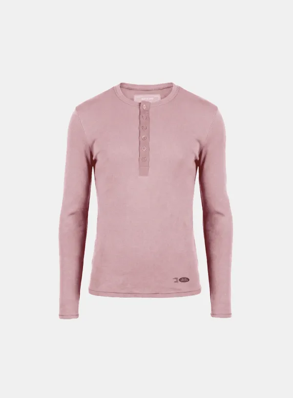 [w-tee26-038] BS Cotton Jersey Fitted Henley Neck Long Sleeve T-Shirt - Pink