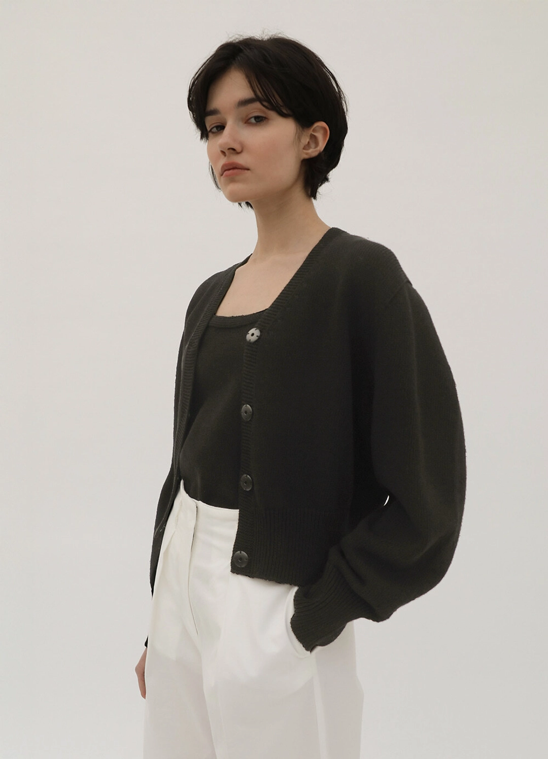 르바 Wholegarment Hidden Button Knit Cardigan - Black 상품 이미지 1