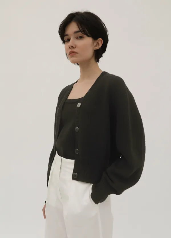 Wholegarment Hidden Button Knit Cardigan - Black
