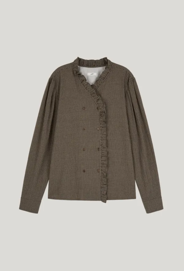 double button check blouse_brown