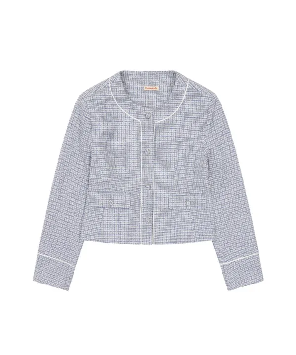 O3773 파이핑 트위드 재킷_Sky blue