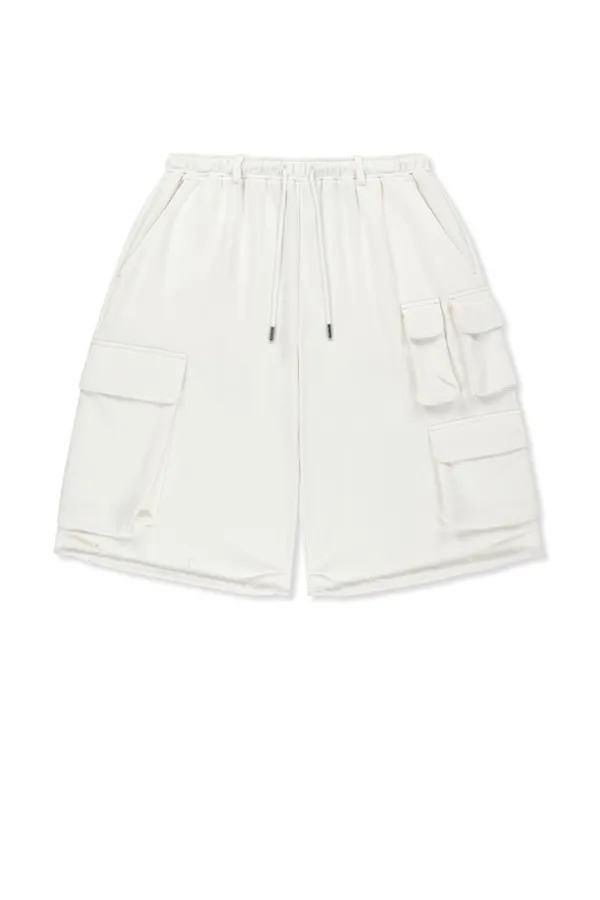 TERRY UTILITY POCKET BERMUDA PANTS IN WHITE