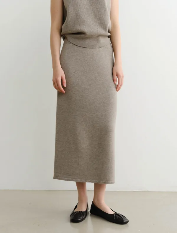 Enri Wool Knit Skirt (Taupe)