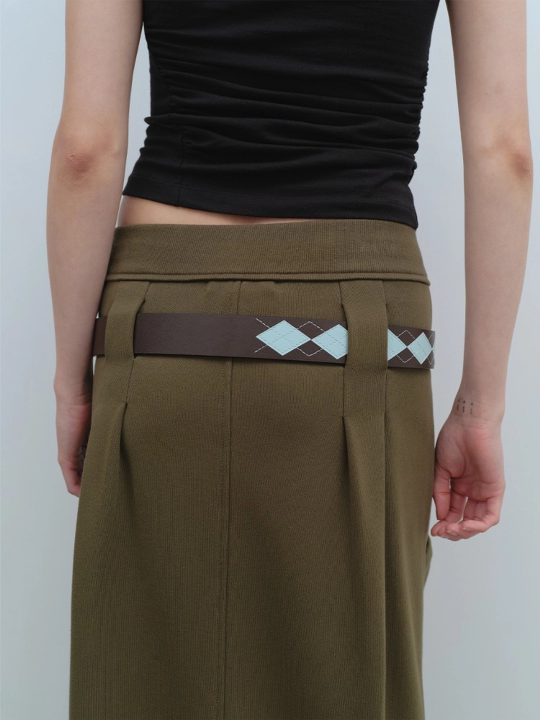 밀로 우먼 Argyle Stitch Leather Belt [Brown] 상품 이미지 1