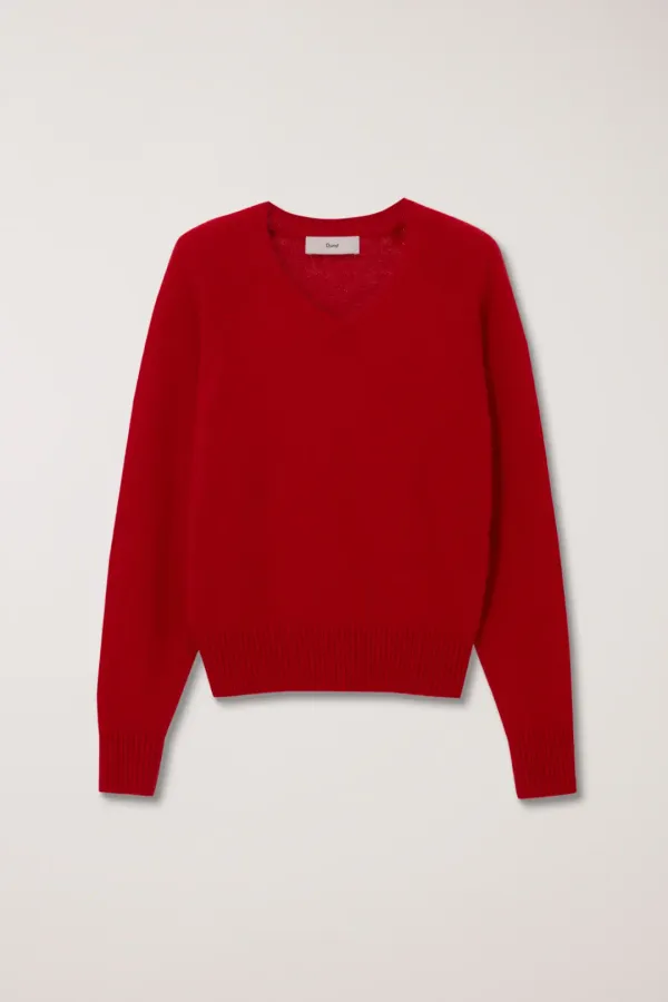 UNISEX ANGORA V-NECK SWEATER RED_UDSW4C116R2