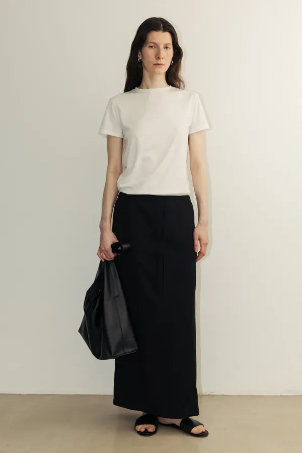 Tri-wool lean maxi Skirt_ black