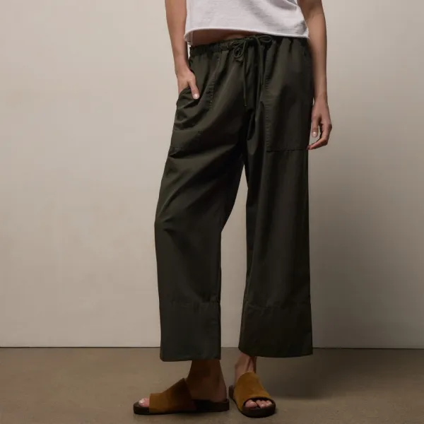 Fine Cotton Twill Crop Pant - Dark Olive