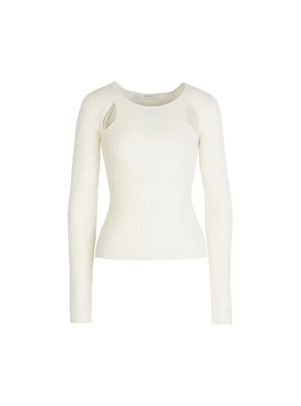 RIBBED HOLE POINT SLIM KNIT PULLOVER (IVORY)