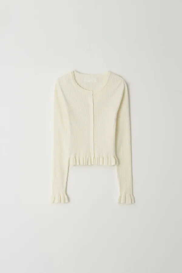 FRILL RIBBED CARDIGAN_IVORY