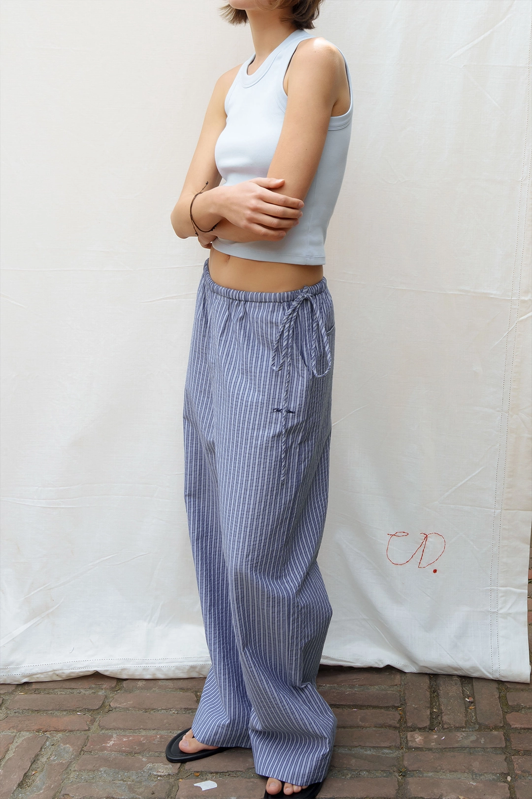 샤드라마 STRIPED POPLIN WIDE PANTS [NAVY] 상품 이미지 2