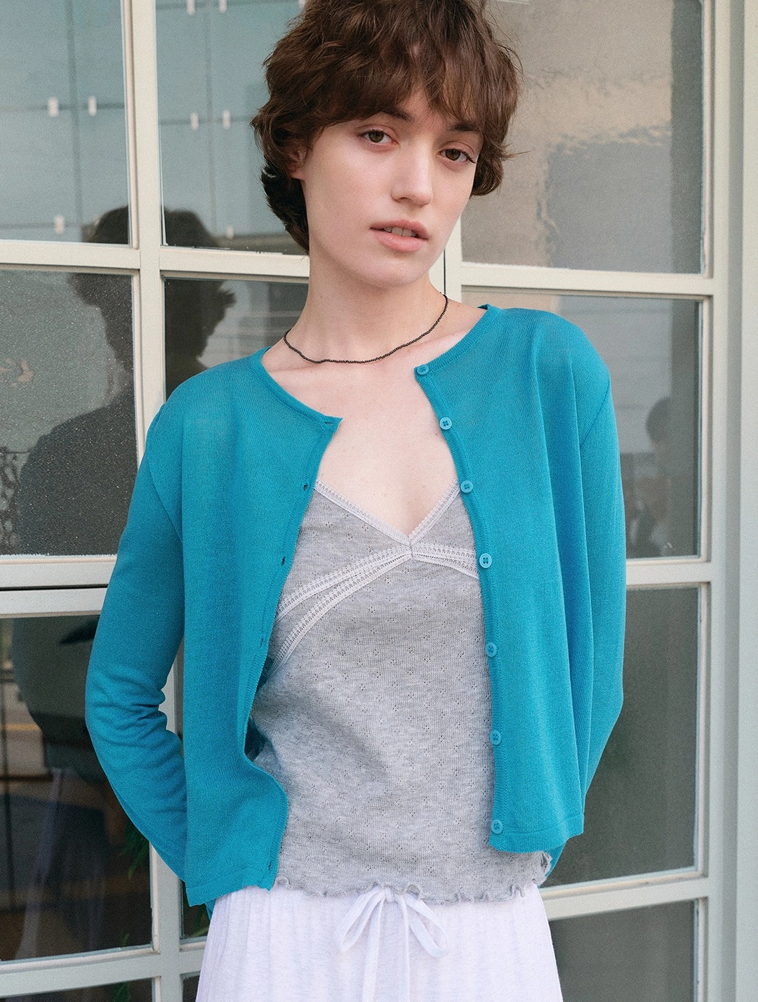 로에일 Light sheer color knit cardigan_Cyan 상품 이미지 1