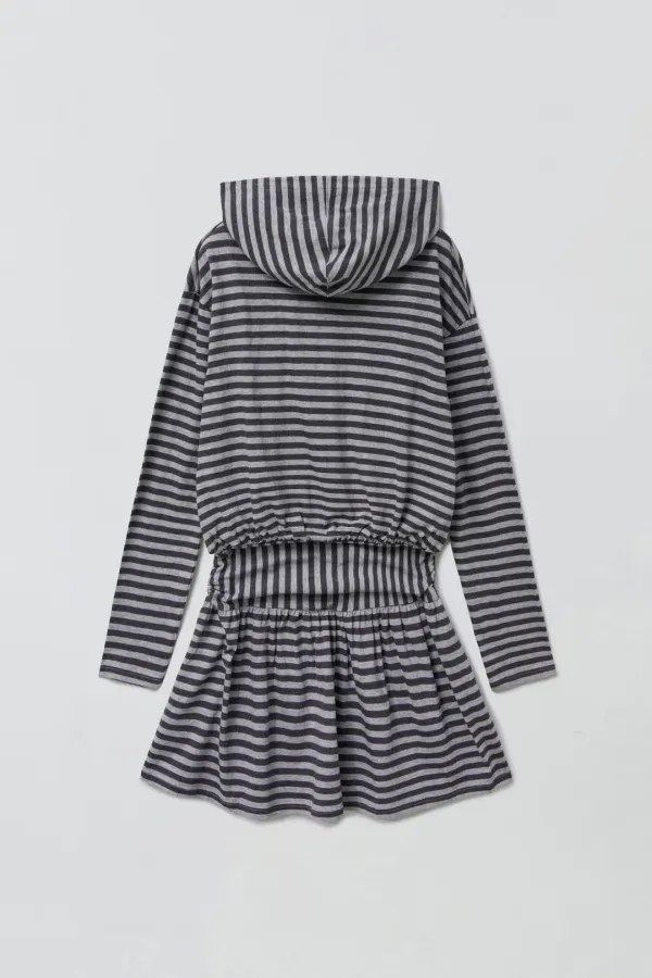 [2차 리오더] STRIPE SHIRRING HOODIE DRESS_GREY/CHARCOAL