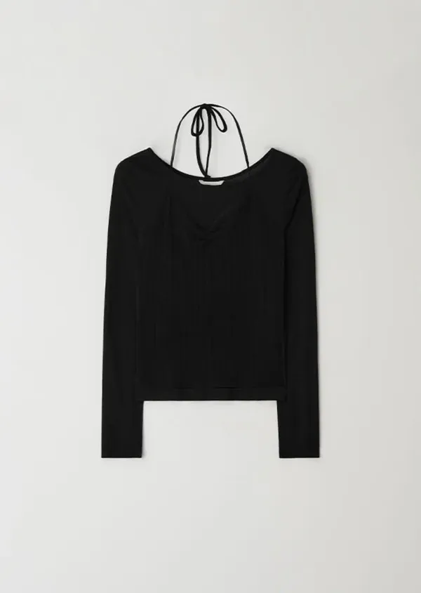 layered halter neck top set-black/black