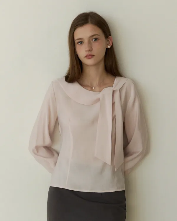 Round tie ribbon blouse - ash pink