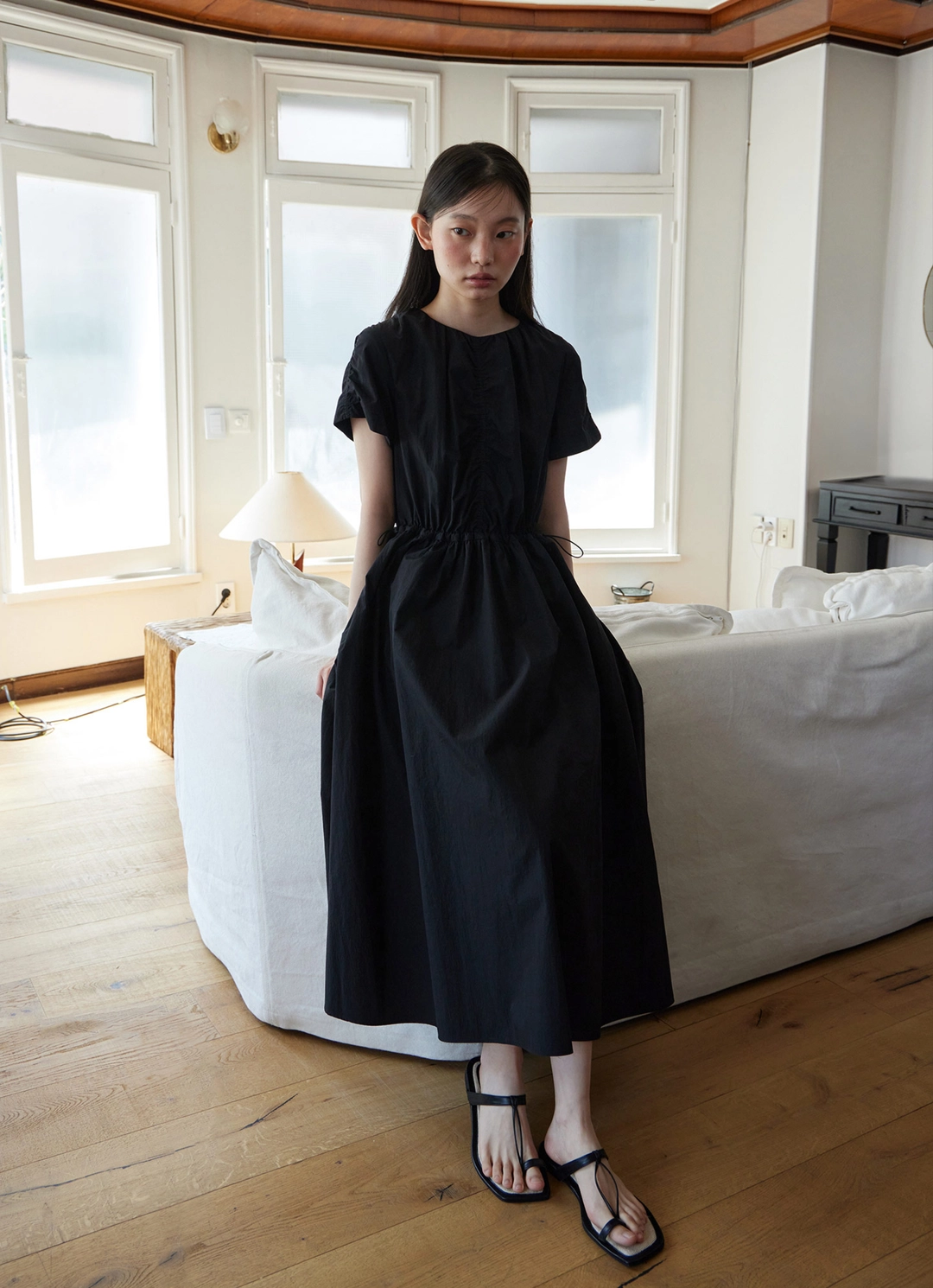 스텝어라운드 Half sleeve string one-piece_BLACK 상품 이미지 2