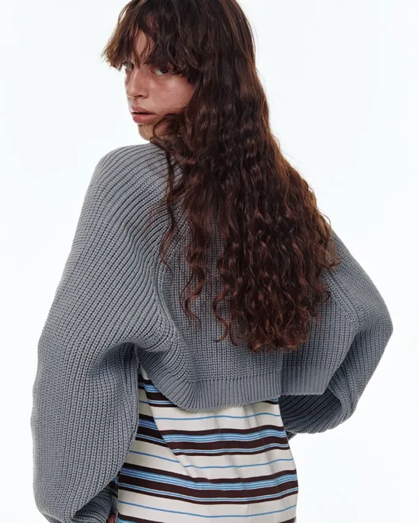 CENTAUR PIERCING BOLERO KNIT TOP_GRAY