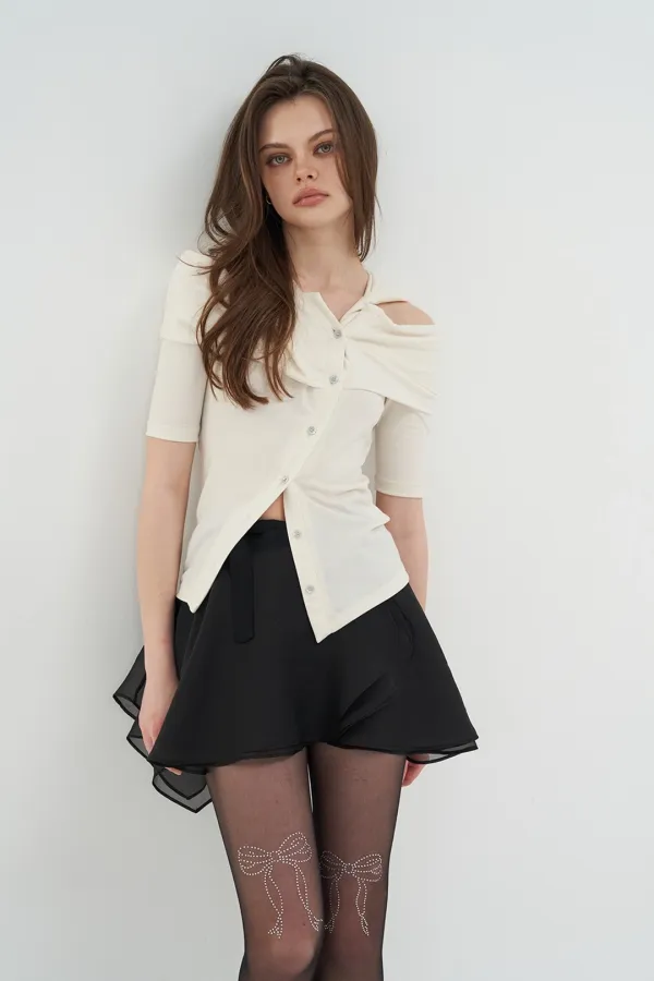 BUTTON OFF-SHOULDER HOODIE IVORY