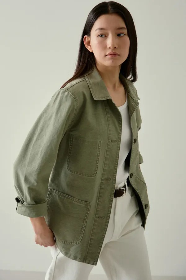 washed french work jacket (vintage olive)