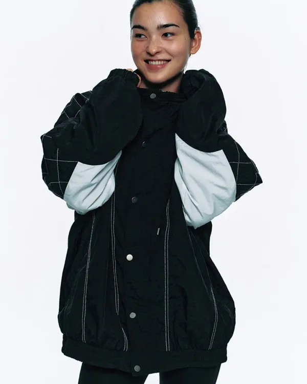 COLOR BLOCK WIND BREAKER HOOD JUMPER_BLACK