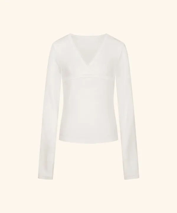 V-Neck Lace Wrap T-Shirt ( White )