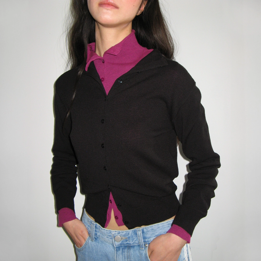 론론 BACK LABEL SLIMFIT KNIT CARDIGAN BLACK 상품 이미지 1